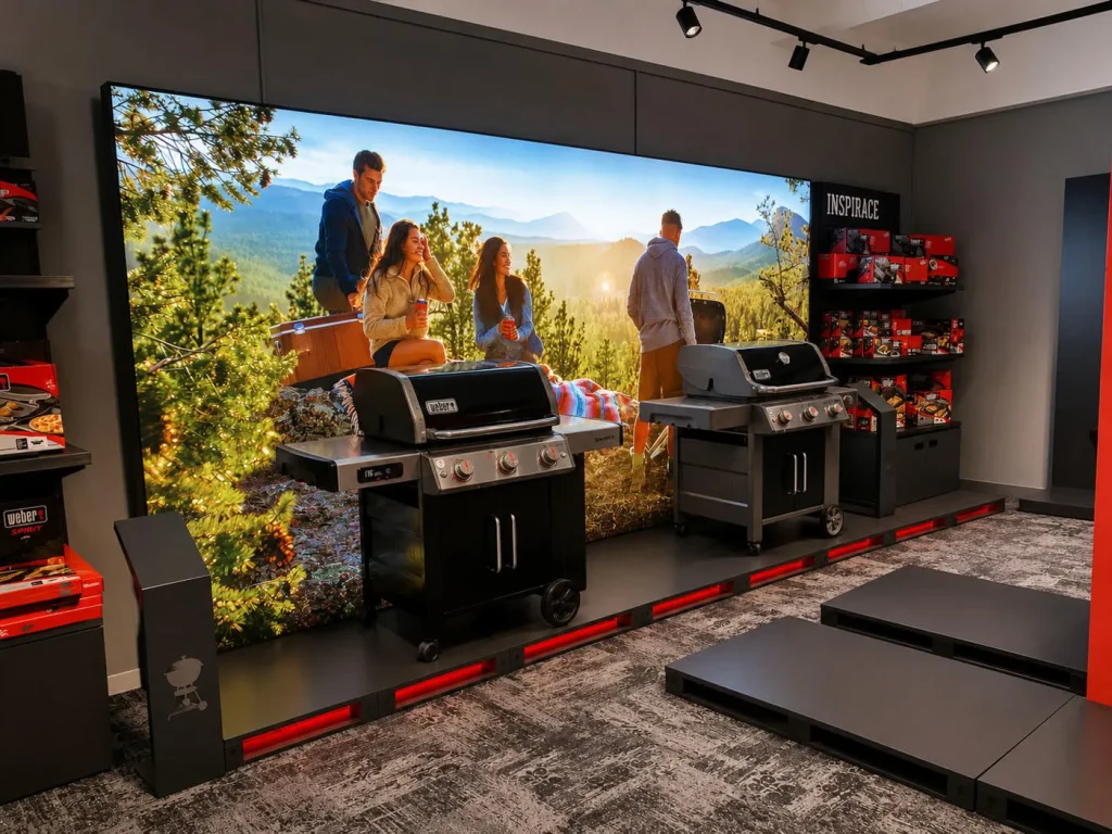 Large illuminated wall graphic and product display manufactured for Weber Store